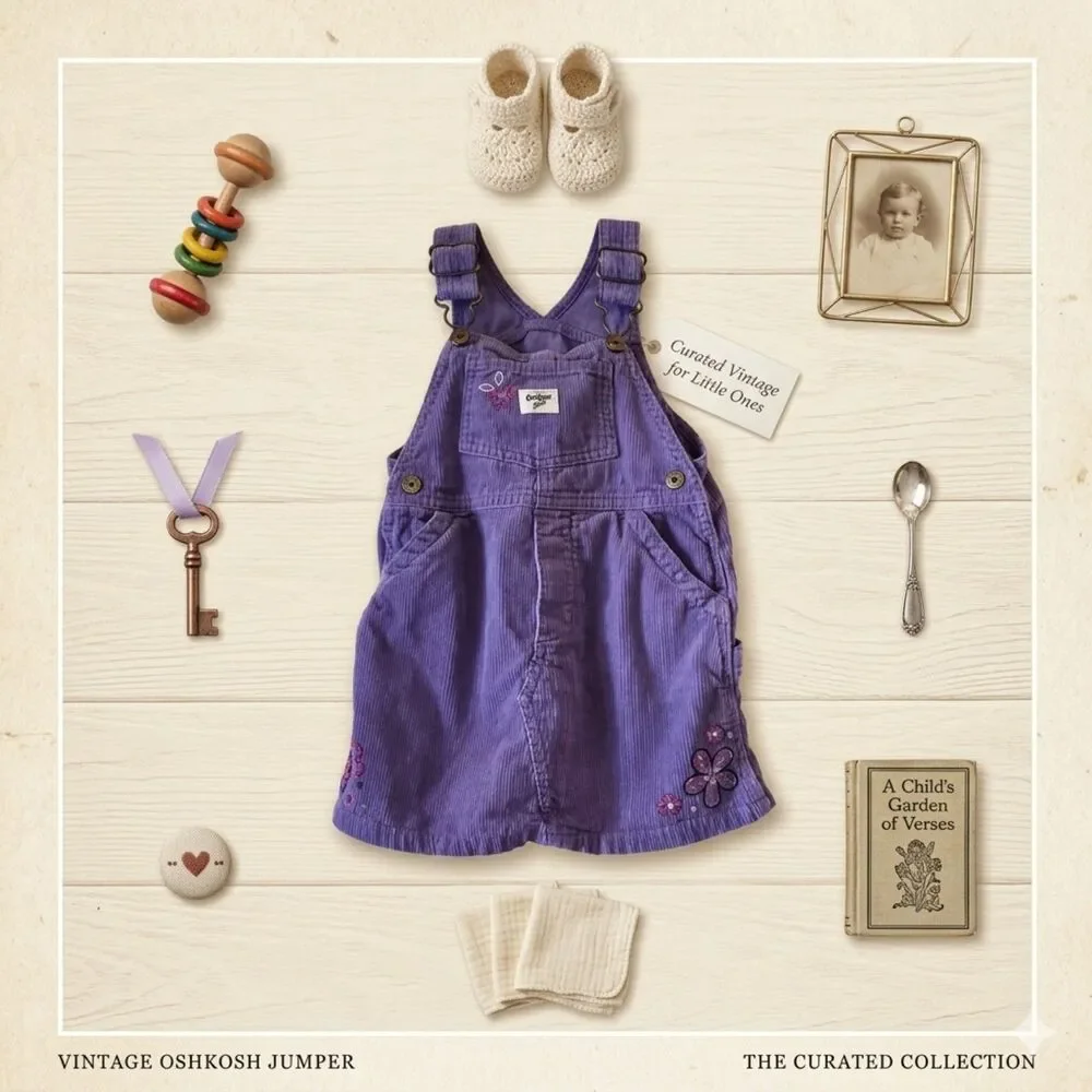 OshKosh B’Gosh Corduroy Overalls Purple Dress Sz 24mos Embroidered Flowers Y2K